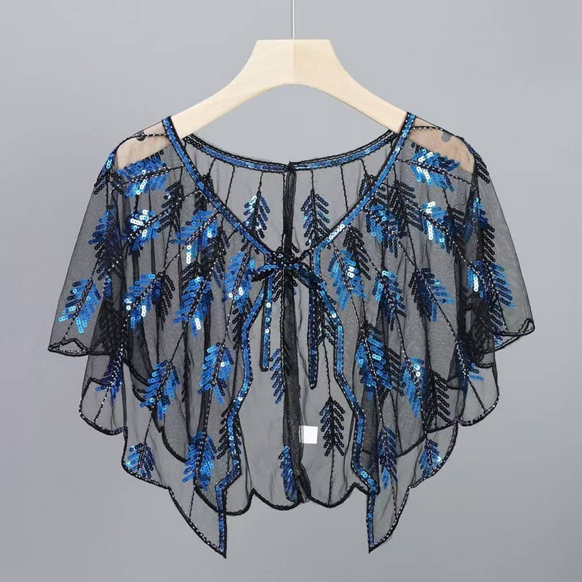 LEAF SEQUIN SHEER SHAWL EVENING PARTY CAPE_CWMM8961