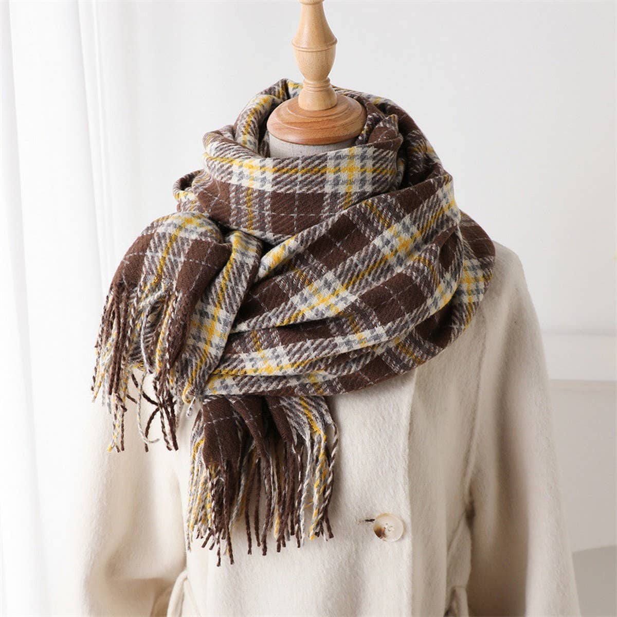 ELEGANT PLAID TASSEL SCARF FOR FALL WINTER_CWASC2768