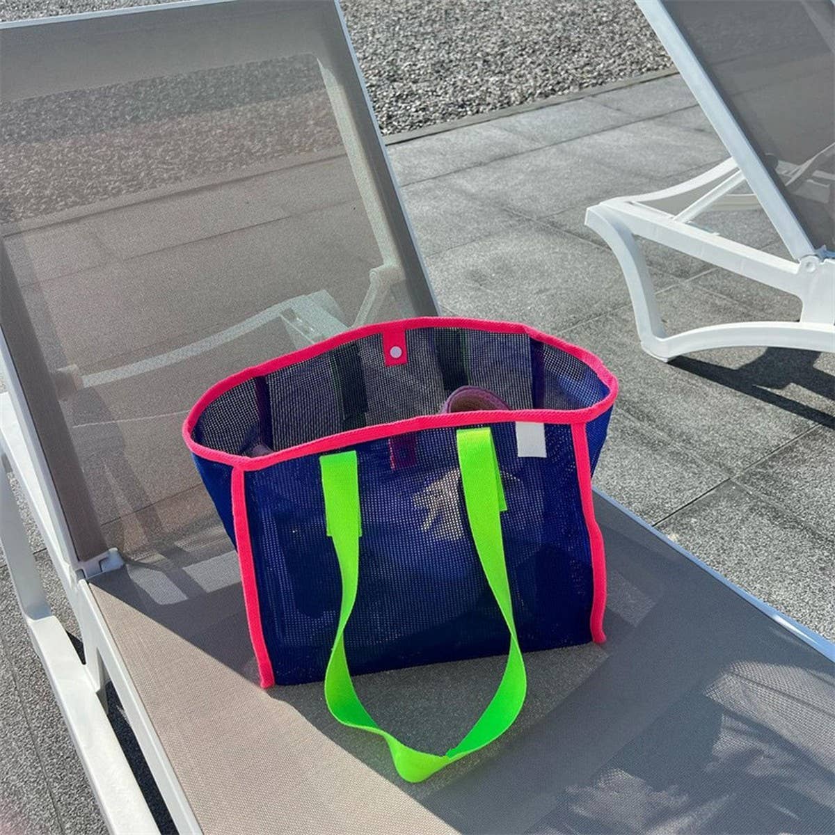 Mesh Contrast Color Beach Travel Storage Bag_Cuab00461