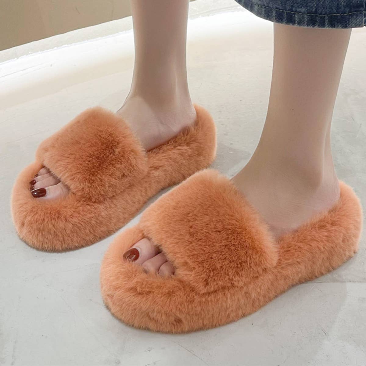 Wear Thick Bottom Of Plush Slippers Outside