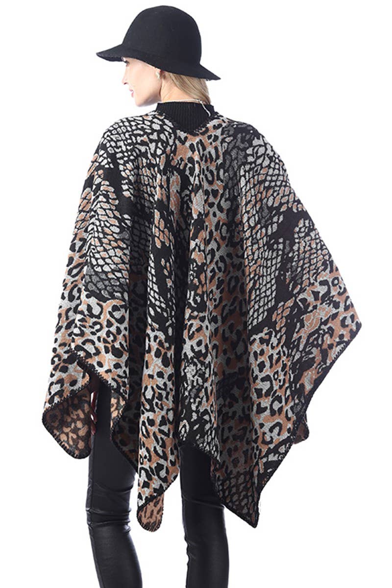 LEOPARD PRINTING SHAWL WRAP CAPE PONCHOS_CWASC042