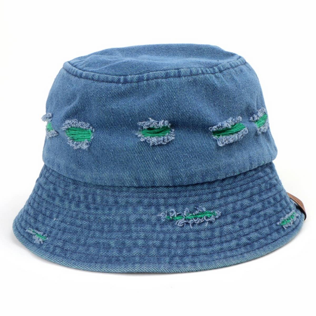 LETTER DENIM HOLE COLORBLOCK BUCKET HAT_CWAH1551