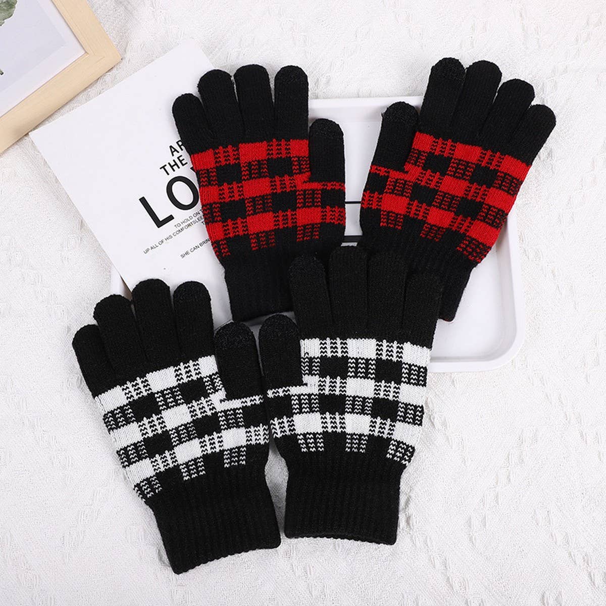 THICKENED WARM CHECKERBOARD CYCLING GLOVES_CWAG0196
