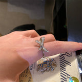 Womens Exquisite Micro-Inlaid Zircon Open Ring