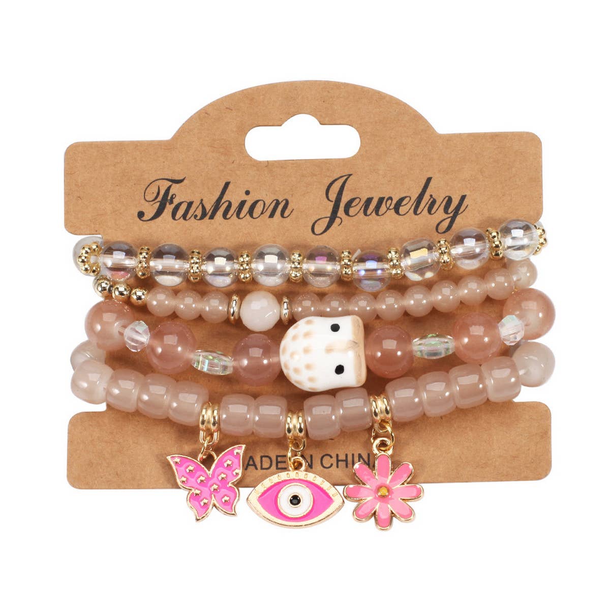 BUTTERFLY FLOWER EYE PENDANT BEADED BRACELET_CWAJE2223