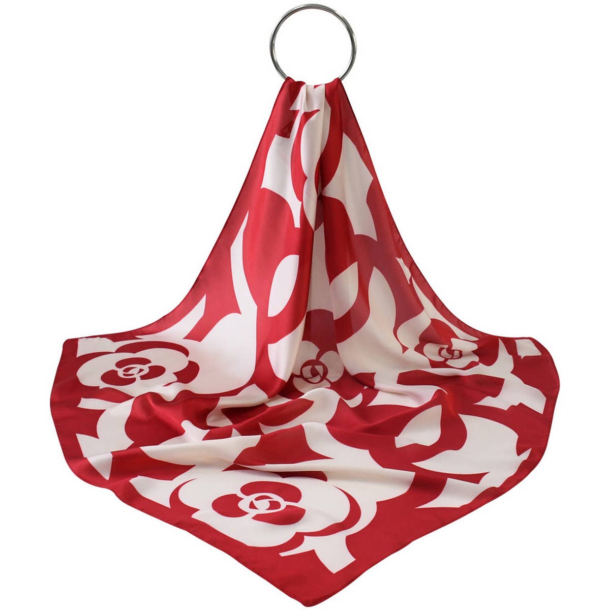 FLORAL SATIN SCARF FOR COMMUTING SUN PROTECTION_CWASC1163