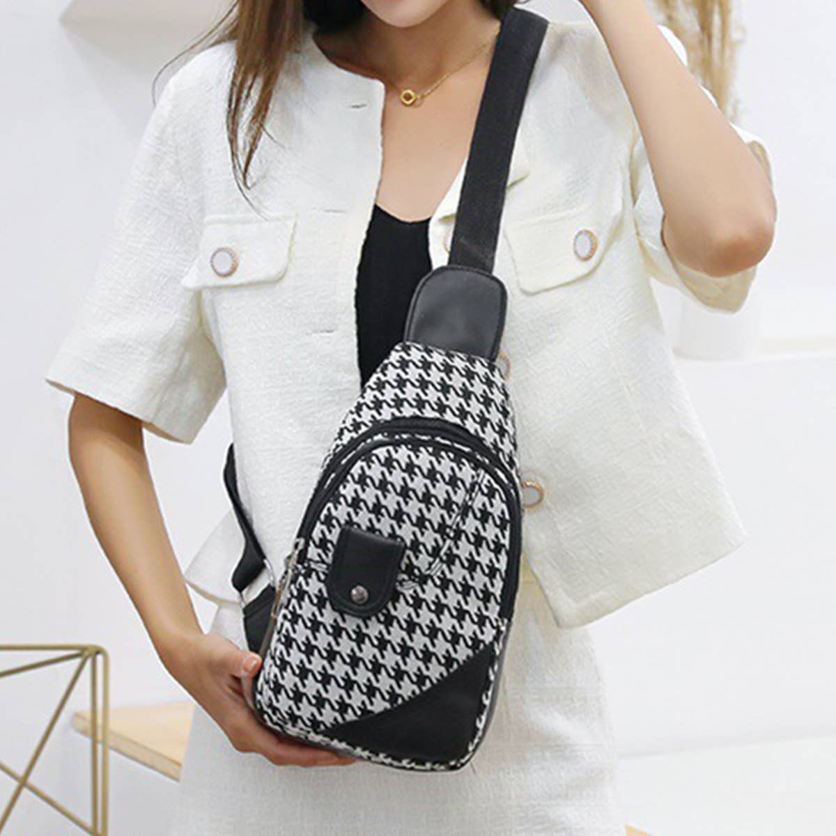 Trendy Plaid One Shoulder Messenger Bag_Cwab2670