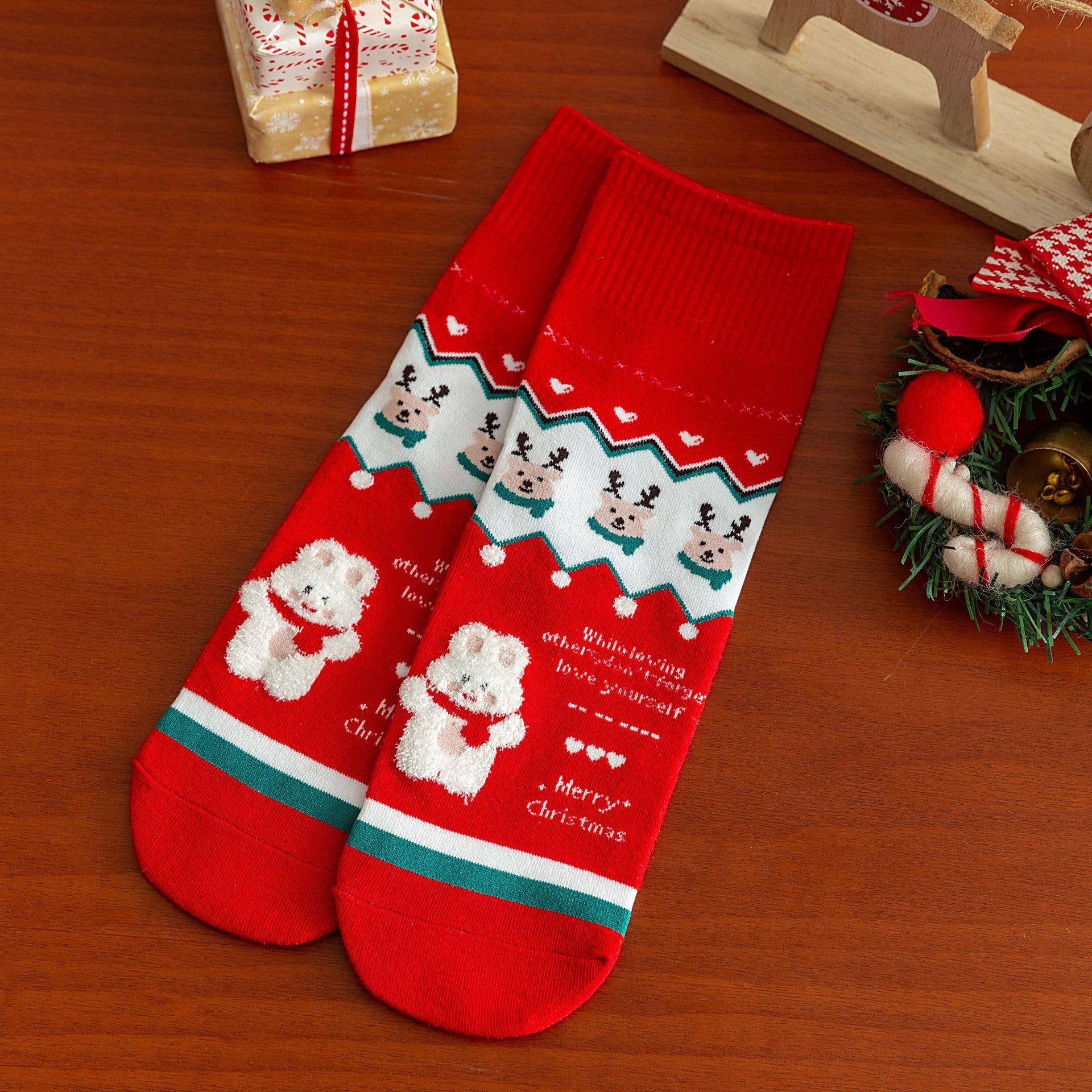 CHRISTMAS GIFTS SANTA CLAUS ELK PATTERN CREW SOCKS_CWMS1365
