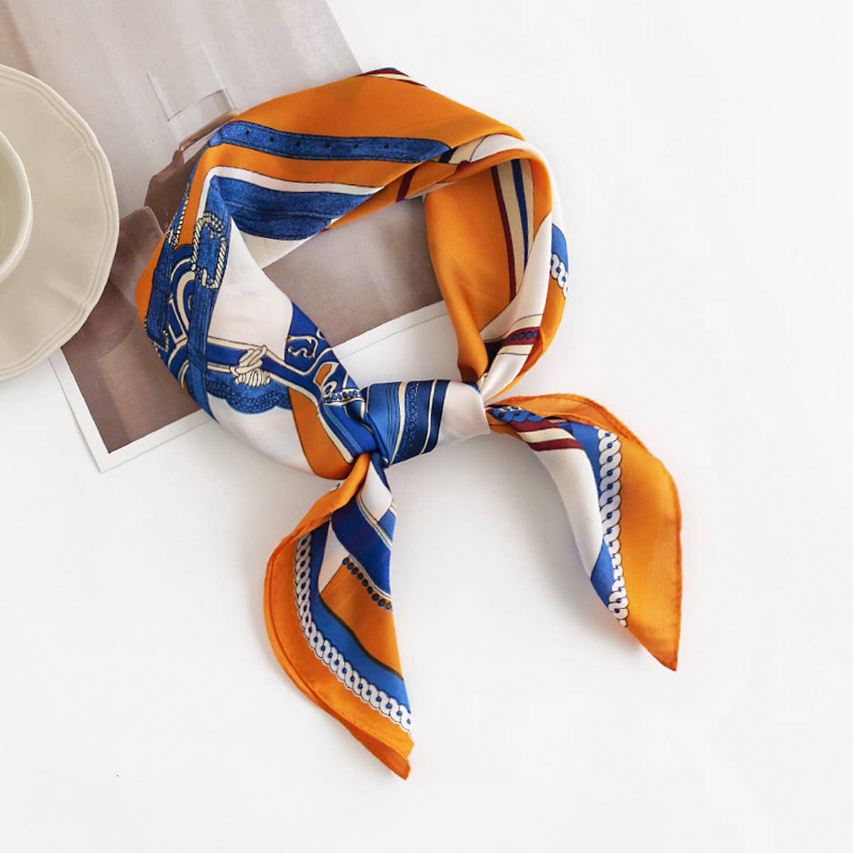 GEOMETRIC FLORAL SATIN SQUARE SCARF FOR WOMEN_CWASC0495