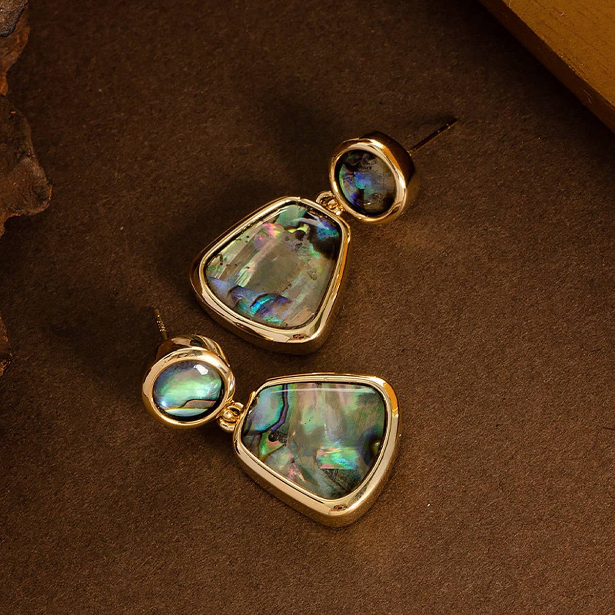 SILVER NEEDLE EARRINGS WITH NATURAL ABALONEPENDANT_CWMM4292