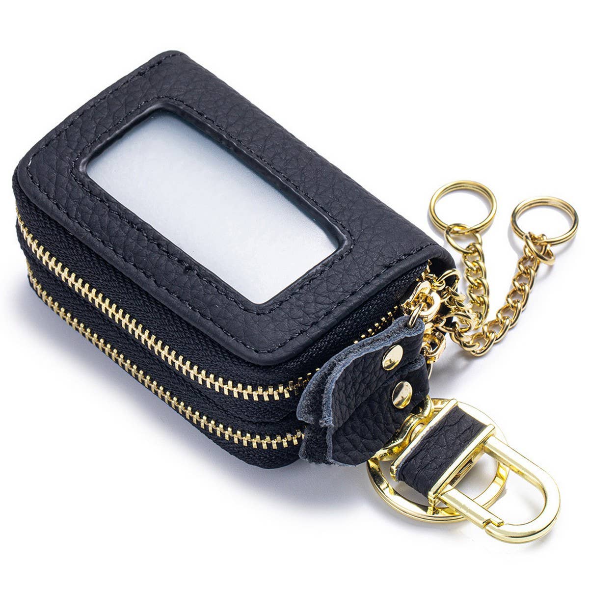 Womens Leather Key Pouch Double Zipper Bag_Cuab00385