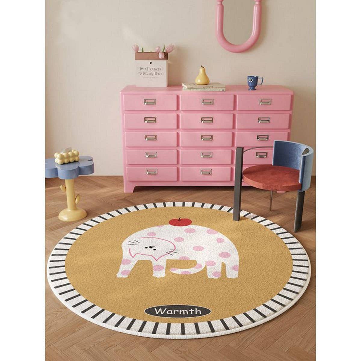 CUTE CARTOON ROUND RUG PLUSH FLOOR MAT FOR BEDROOM_CWMM7398