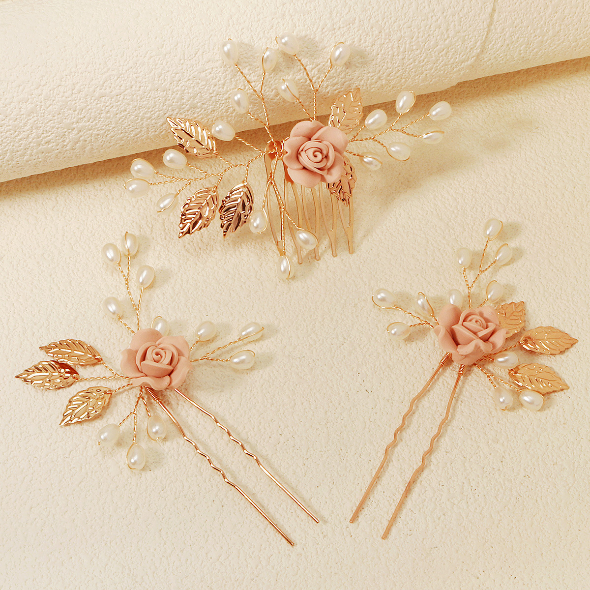 HANDMADE HAIR PIN SET VINTAGE PEARL FLOWER COMB_CWAHA2780