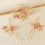 HANDMADE HAIR PIN SET VINTAGE PEARL FLOWER COMB_CWAHA2780