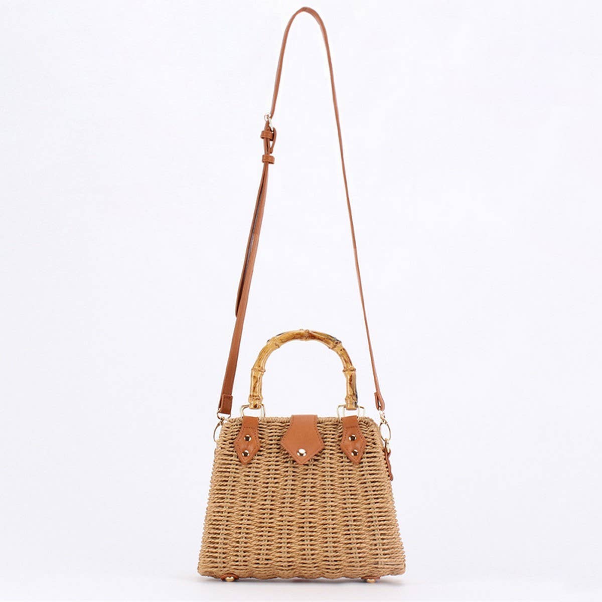 STRAW BEACH BAG WITH BAMBOO HANDLE FOR WOMEN_CWAB4694