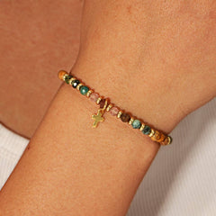 GOTHIC CROSS NATURAL SEMI PRECIOUS STONE BRACELET_CWAB4626