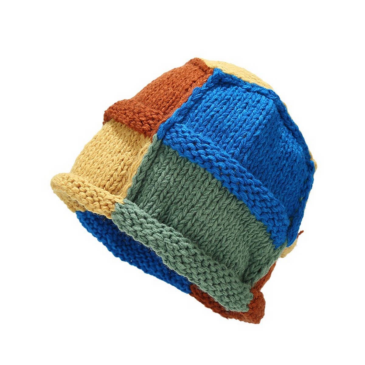 Cwah3169_Warm Hand-Knitted Hat With Curled Brim