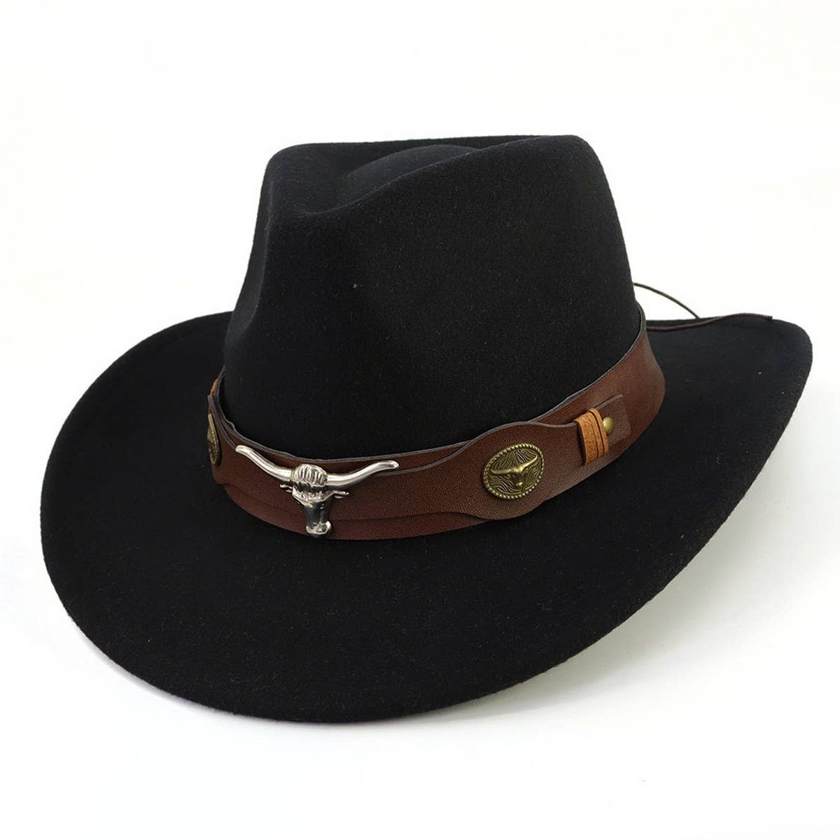 BULL HEAD BELT WESTERN COWBOY HAT FELT_CWAH1782