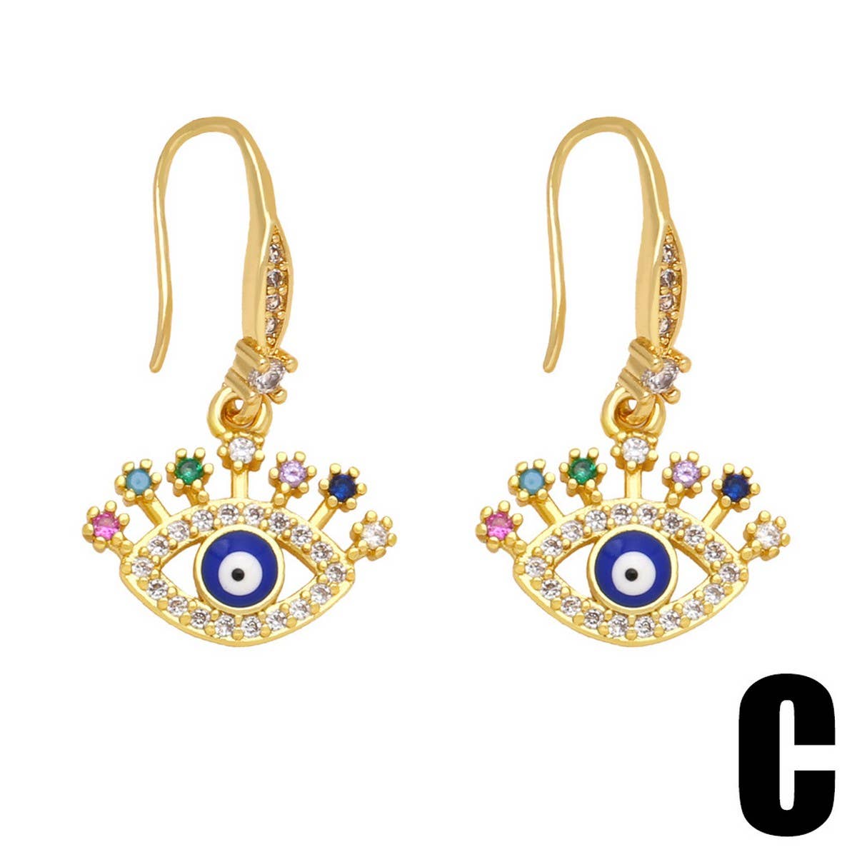 COLORED ZIRCON DEVILS EYE PENDANT EARRINGS_CWAJE1004