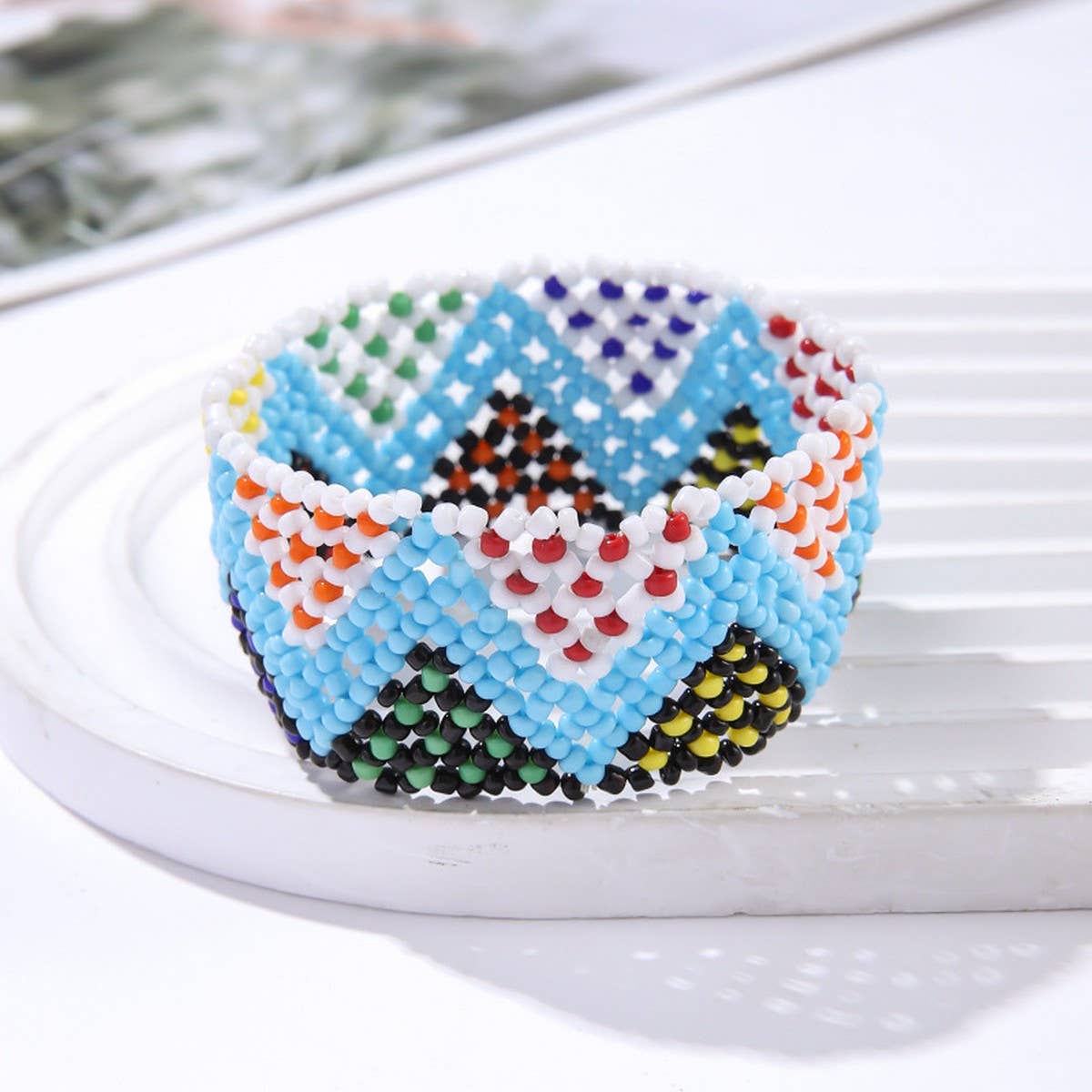 ETHNIC RICE BEAD WOVEN COLORFUL WIDE BRACELET_CWMM3528