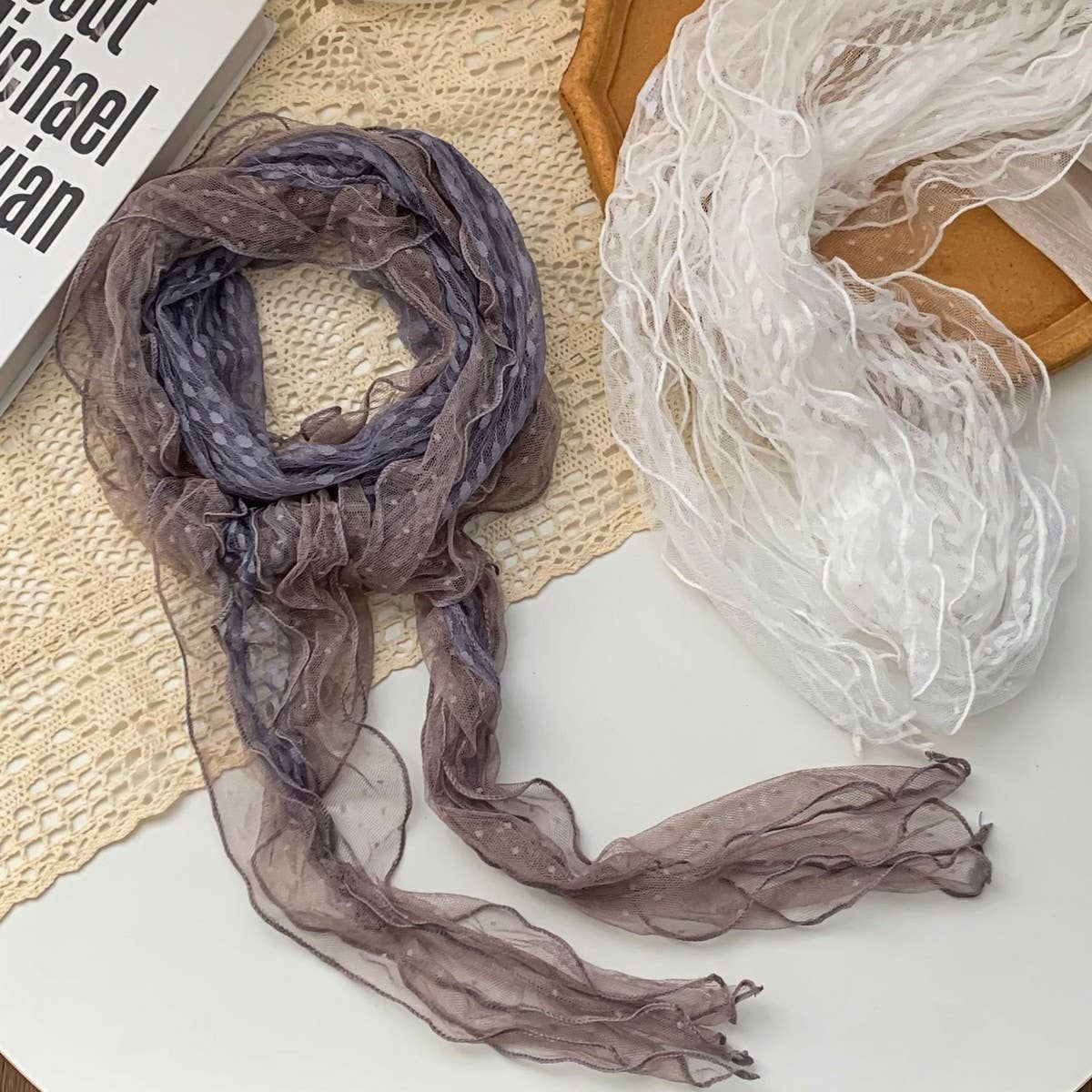 Trendy Sheer Polka Dot Scarf Neck Shawl_Cwasc02985
