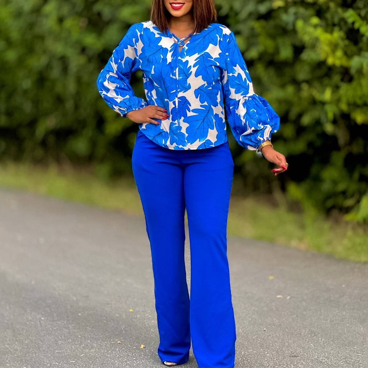 PRINTED TOP AND WIDE LEG PANTS TWO PIECE SET_CWSTB1142