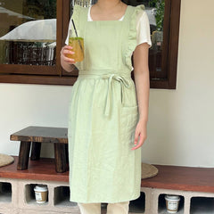 SOLID COLOR COTTON PASTORAL FLORAL SMOCK APRON_CWMM5829