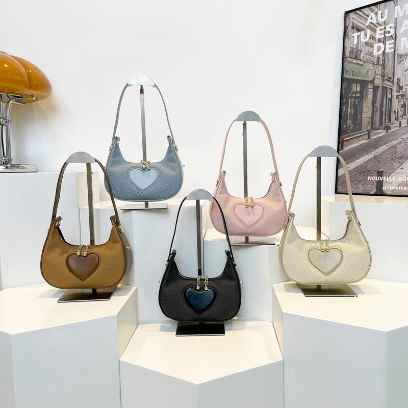 Solid-Color Simple Heart-Shaped Underarm Bag