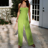 Stylish Solid Color Strapless Wide-Leg Jumpsuit
