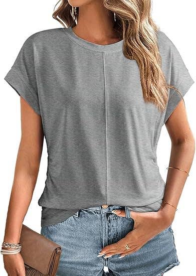 Womens Fashion Pleated Side Raglan Sleeve Tee