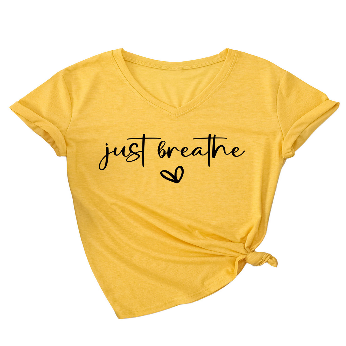 CUTE HEART LETTER PRINT V NECK TEE FOR WOMEN_CWTTS1482