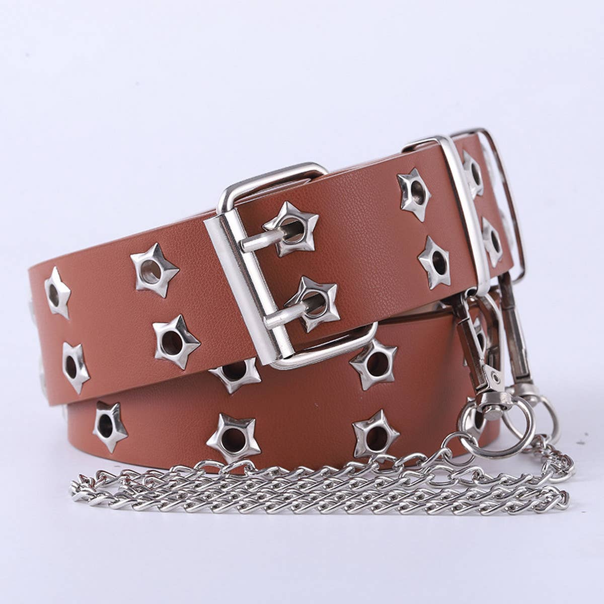 Cwabe0871_Double Row Star Eyelet Hollow Punk Belt