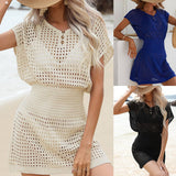 SOLID COLOR HOLLOW KNITTED BEACH SWIMSUIT COVER UP_CWMW0639