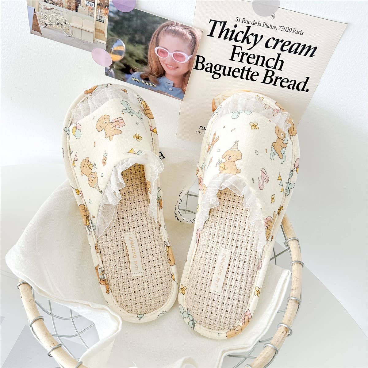 3D FLOWER BIRTHDAY DOG OPEN TOE HOME SLIPPERS_CWMM2972