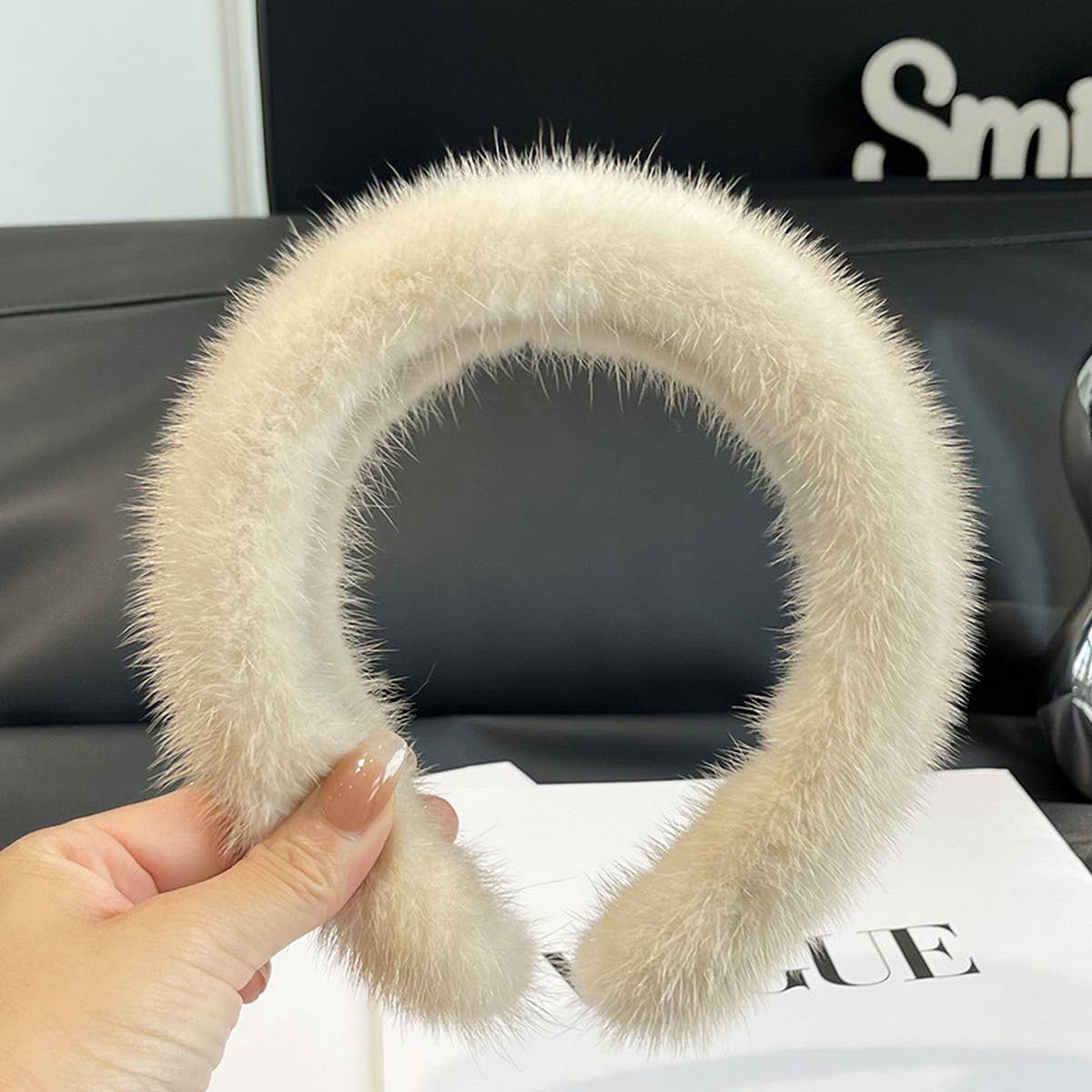 SOLID COLOR MINK HAIR HEADBAND CUTE PLUSH HEADBAND_CWAHA3304