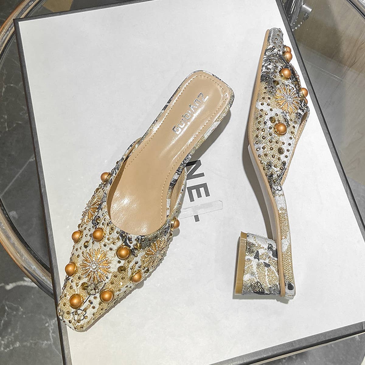 Fashionable Square Toe Medium Heel Half Slippers_Cwshs0708