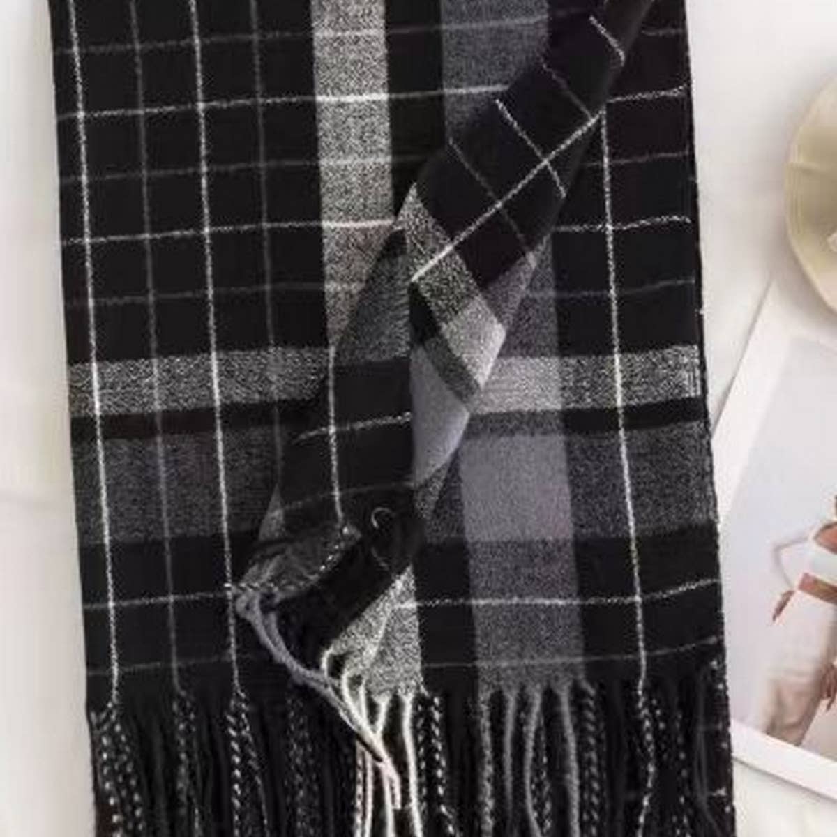 PLAID SCARF SOFT FAUX CASHMERE WINTER NECK WRAP_CWASC0444