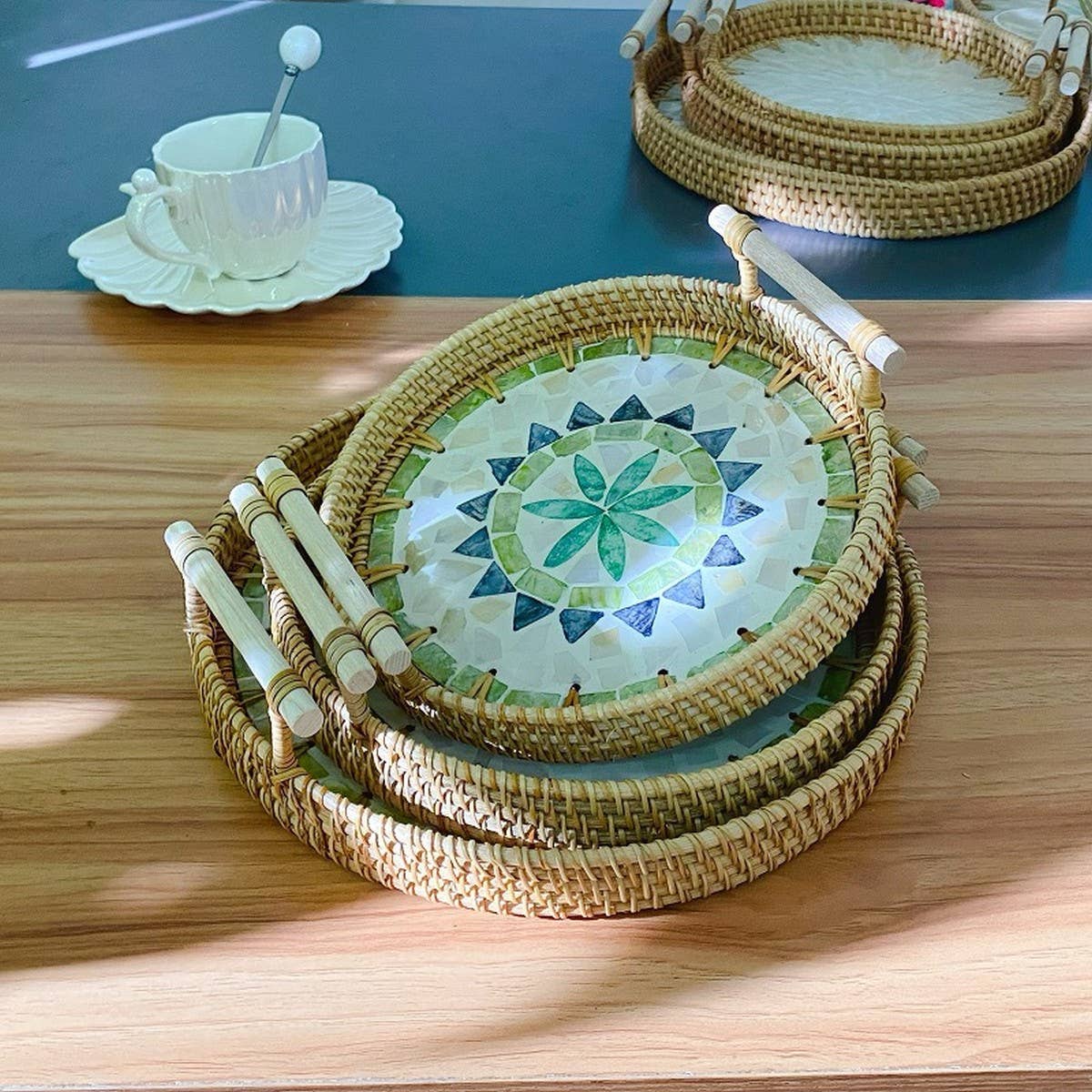 RATTAN SHELL STORAGE BASKET THREE PIECE SET_CWMM4492