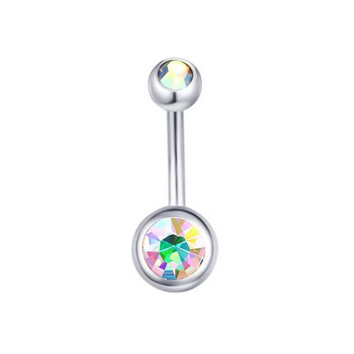 DOUBLE GEM BELLY BUTTON RING STAINLESS STEEL_CWMM9173