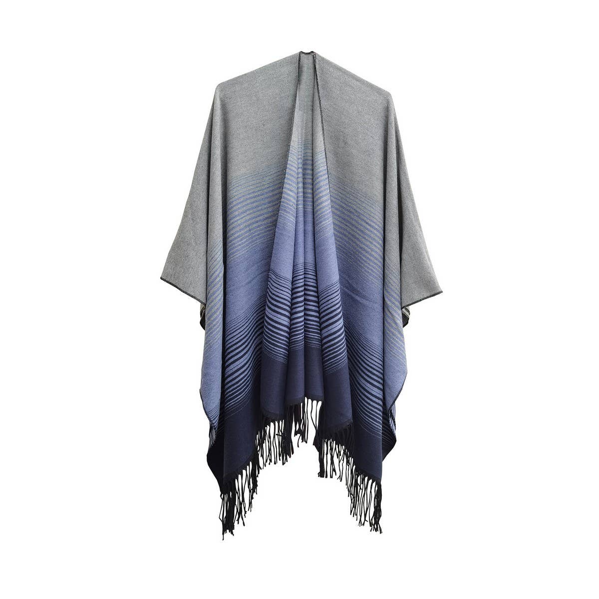 GRADIENT FINE LINES TASSELS WARM SHAWL CLOAK_CWASC0282