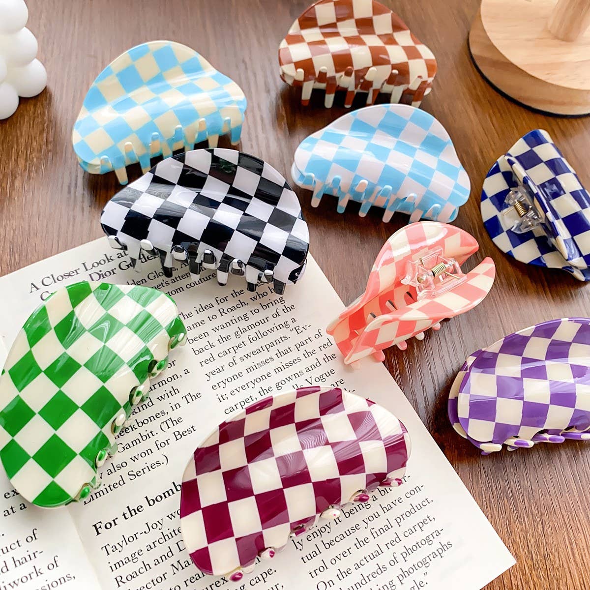 3.23"Checkered Hair Claw Clip_Cwaha0313