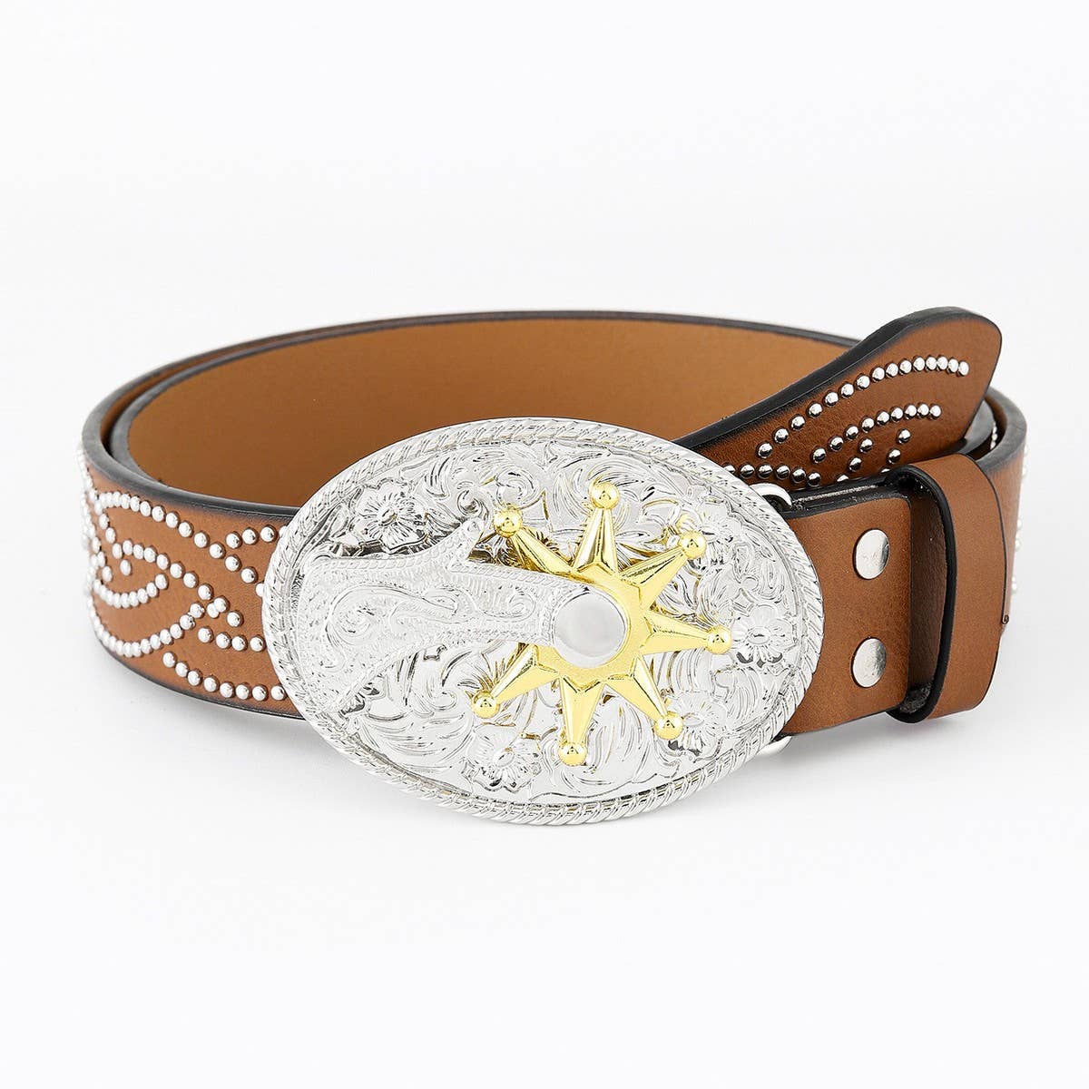 Western Denim Belt With Engraved Embossing_Cwabe0413