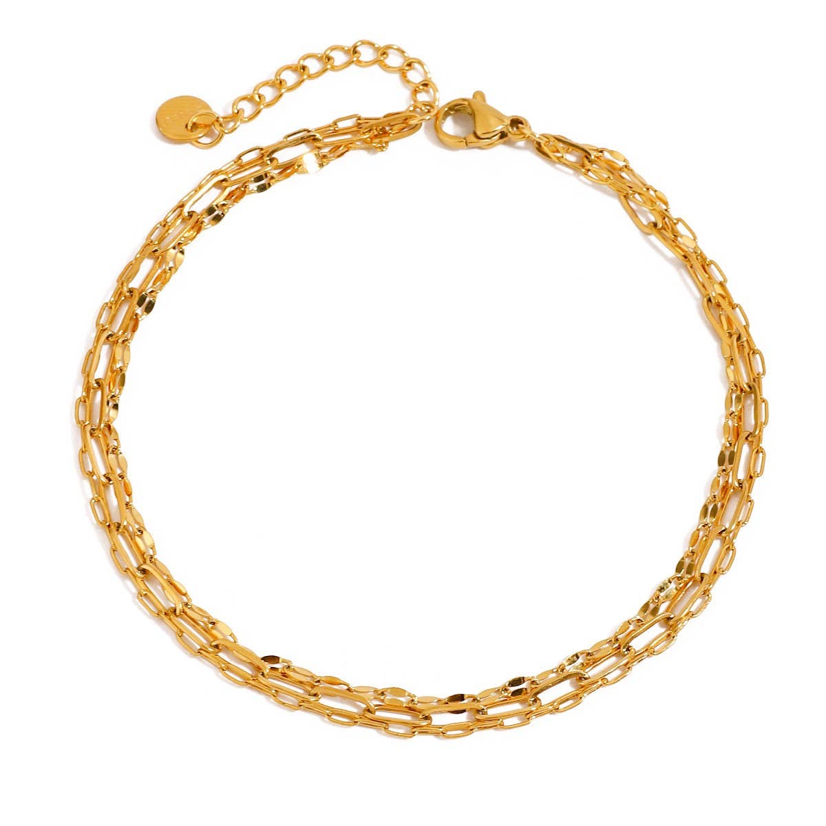 Trendy 18K Gold Paperclip Triple Layer Anklet