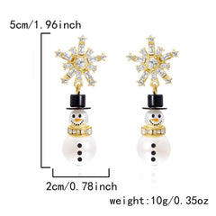 Cwaje2503_Christmas Snowflake Pearl Hat Snowman Earrings
