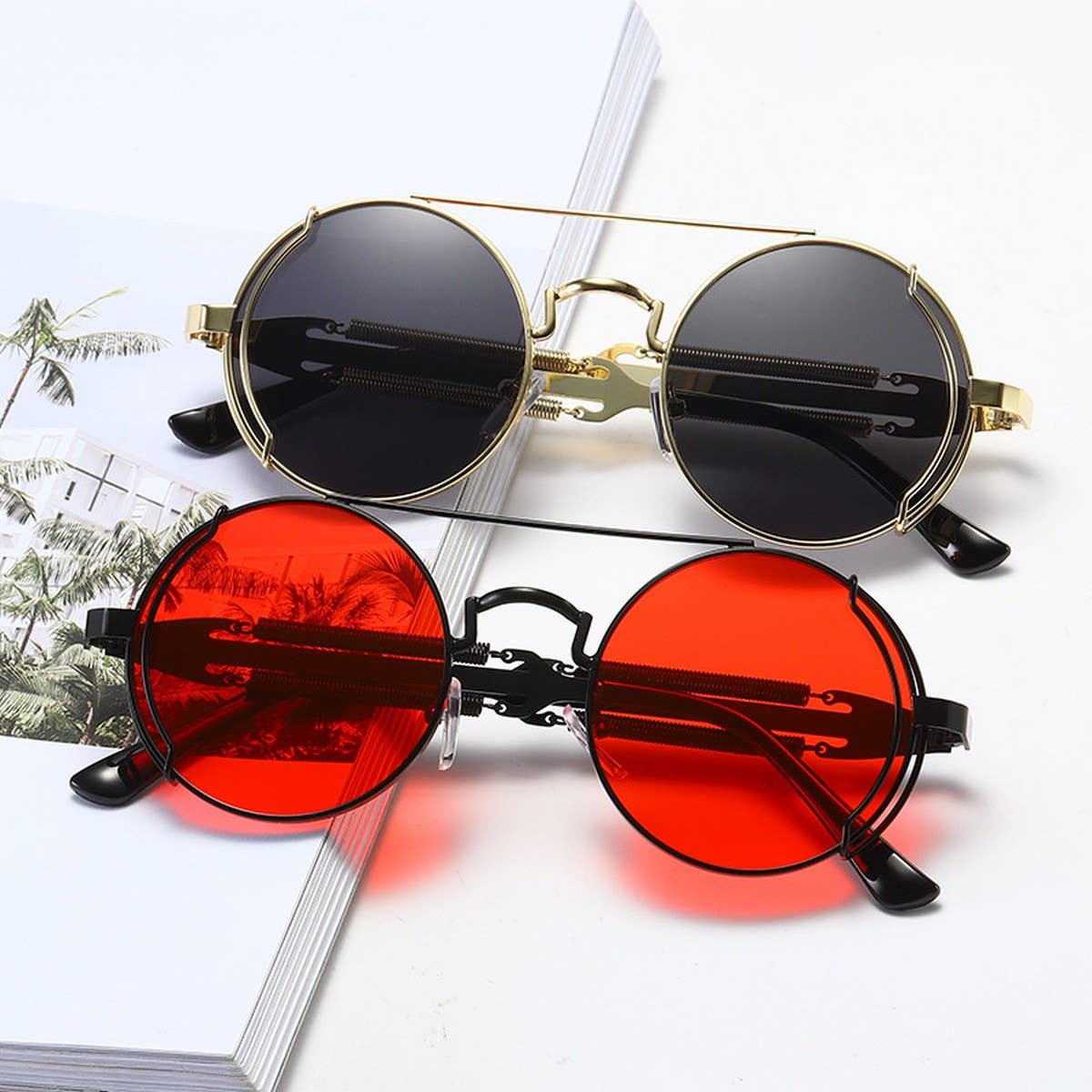 METAL ROUND FRAME STEAMPUNK METAL SUNGLASSES_CWASG0269