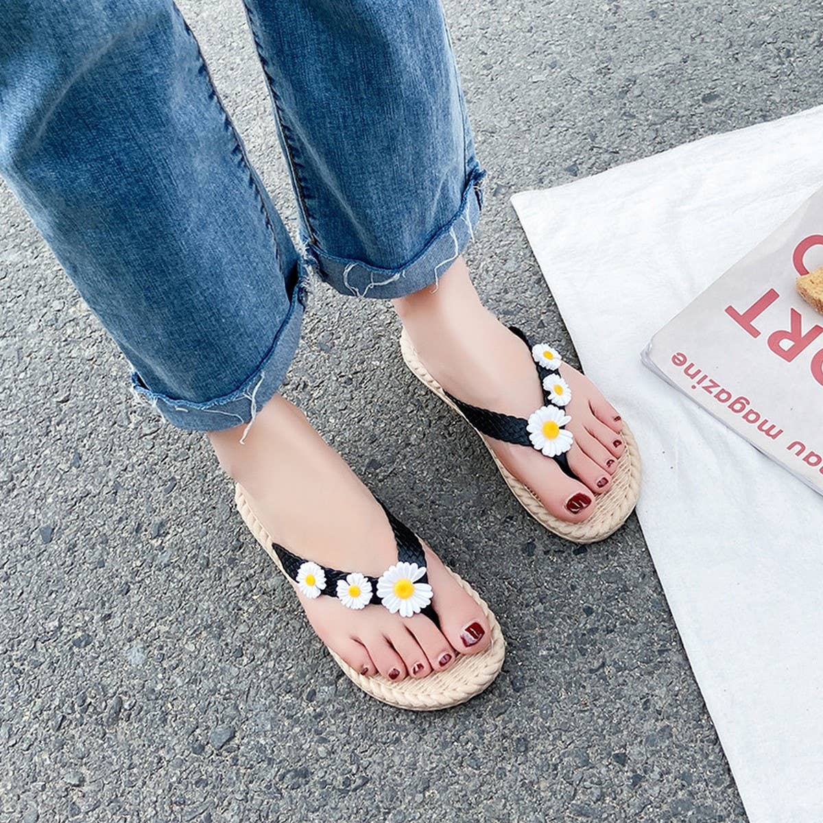 SUNFLOWER FLOWER SUMMER BEACH FLIP FLOPS_CWSHS0670