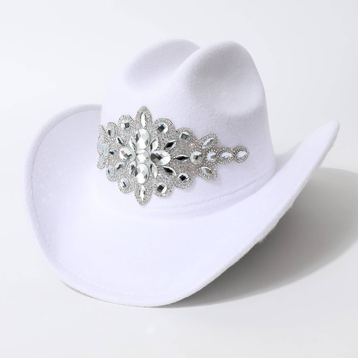 LUXURY RHINESTONE FELT WESTERN COWBOY FEDORA HAT_CWAH3626