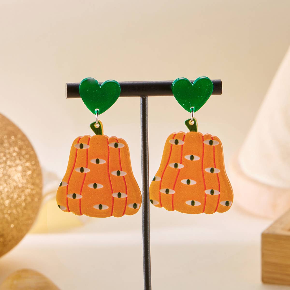 HALLOWEEN FUNNY PUMPKIN BAT LEAF EARRINGS_CWAJE2421