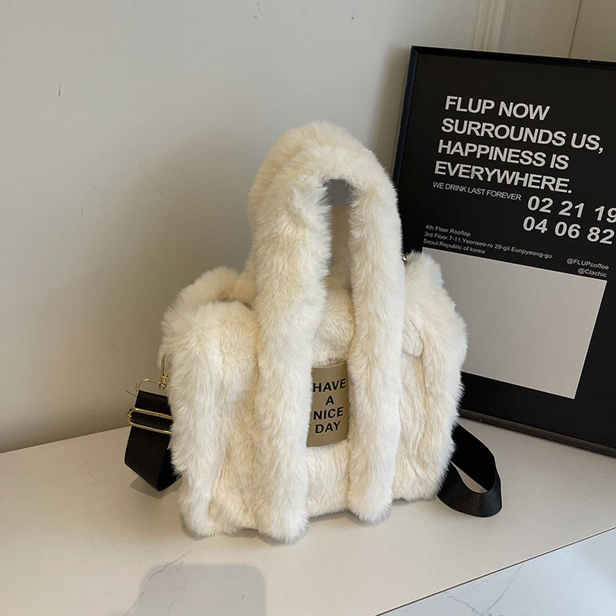 Winter Faux Rabbit Fur Crossbody Handbag Plush Bag_Cwab3998