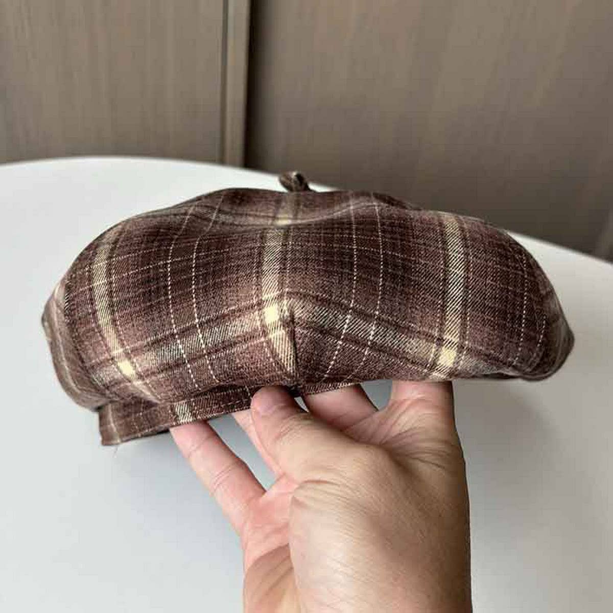 Vintage Brushed Cotton Check Beret_Cwab2910